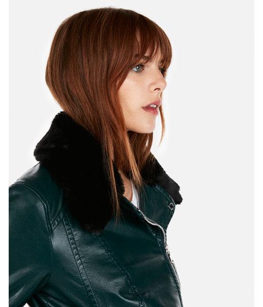 Express Womens Faux Fur Collar Faux Leather
