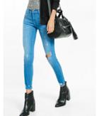 Express Womens Distressed Mid Rise Zip Pocket Ankle Jean