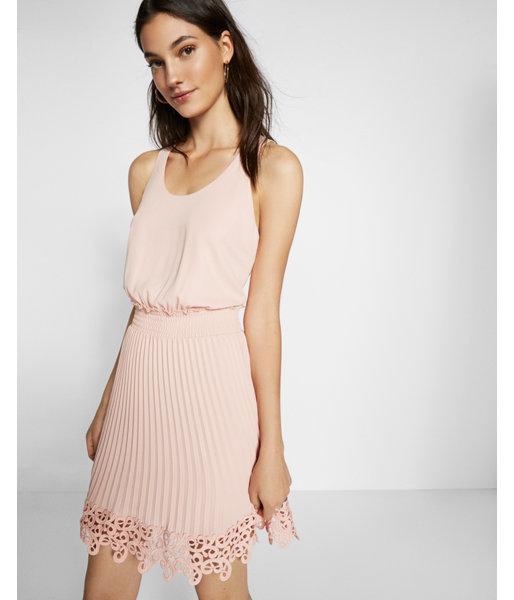 Express Womens Petite Smocked Waist Lace Trim Sleeveless Dress