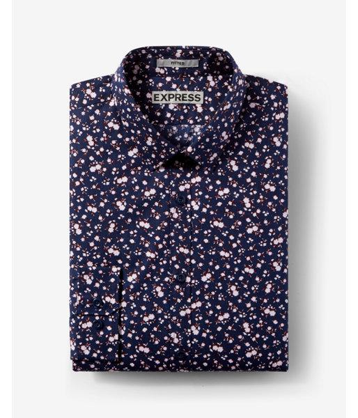 Express Mens Slim Fit Floral Print Long Sleeve Cotton Dress