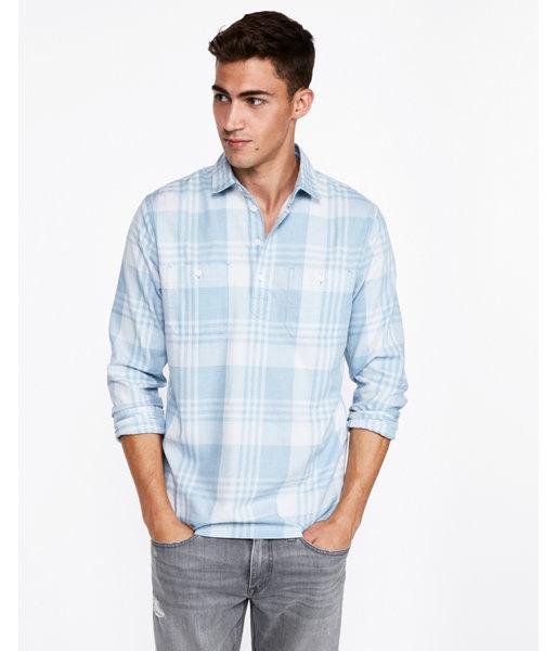 Express Mens Slim Plaid Two Pocket Popover