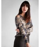 Express Womens Burnout Spliced Cold Shoulder Camo Top