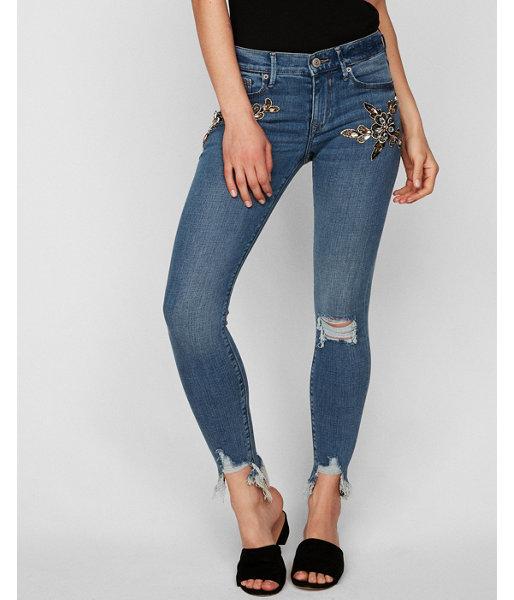 Express Womens Express Womens Mid Rise Embellished Stretch+ Performance Ankle