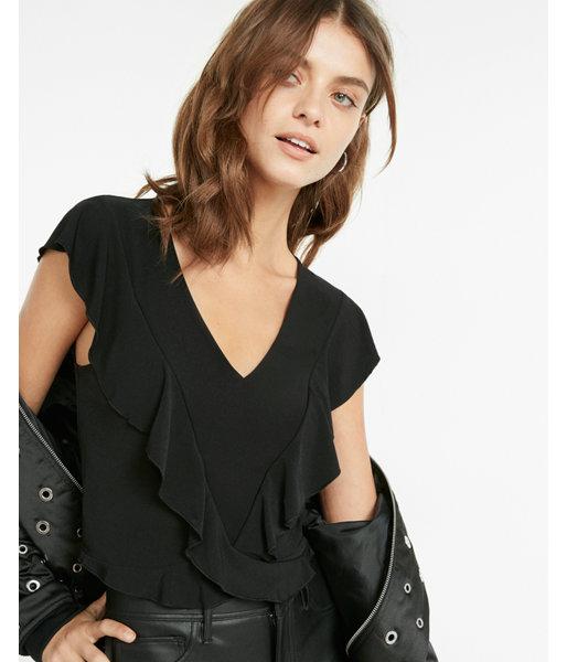 Express Abbreviated Crossover Ruffle Tee