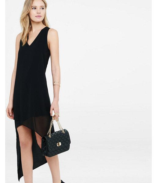 Express Womens Black  V-neck Asymmetrical Hi-lo Hem Dress