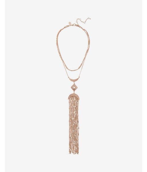 Express Womens Layered Fringe Pendant Y-neck Necklace