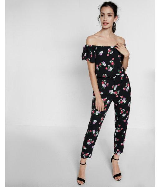 Express Petite Floral Off The Shoulder Jumpsuit