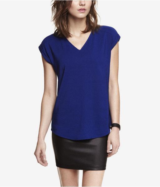 Express Womens Silky V-neck Tee Blue