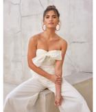 Express Womens Express Womens Rocky Barnes Linen-blend Strapless Tie Bow Culotte Jumpsuit