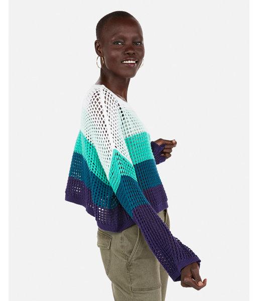 Express Womens Striped Open Stitch Pullover