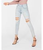 Express Womens Express Womens Petite High Waisted Light Wash Destroyed Denim Perfect Stretch+ Ankle