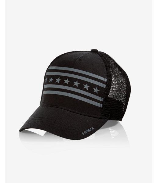 Express Mens White Stars And Stripes Trucker Hat