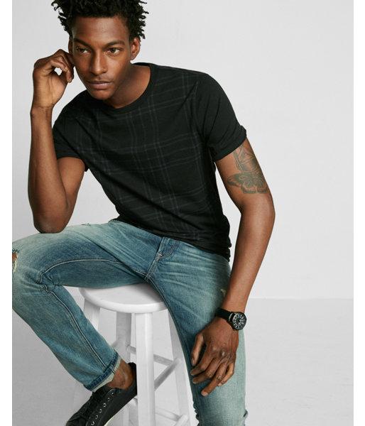 Express Mens Printed Plaid Jersey Tee