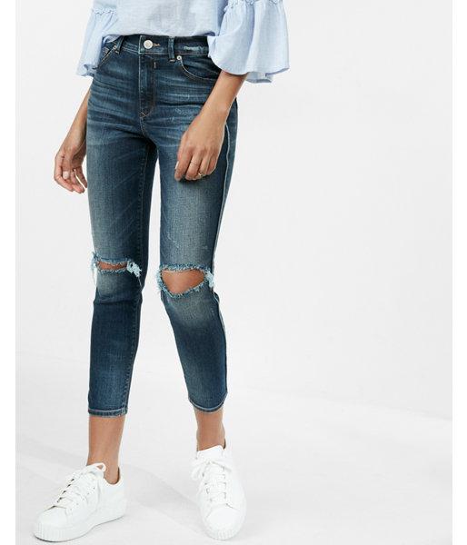 Express Eco-friendly High Waisted Destroyed Stretch Cropped Jean