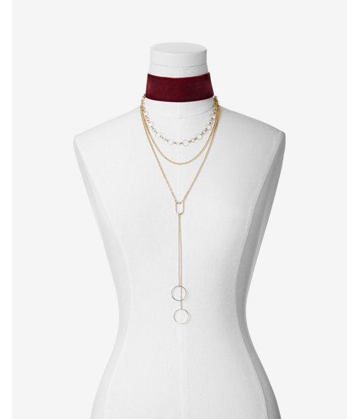 Express Womens Layered Velvet Choker Necklace