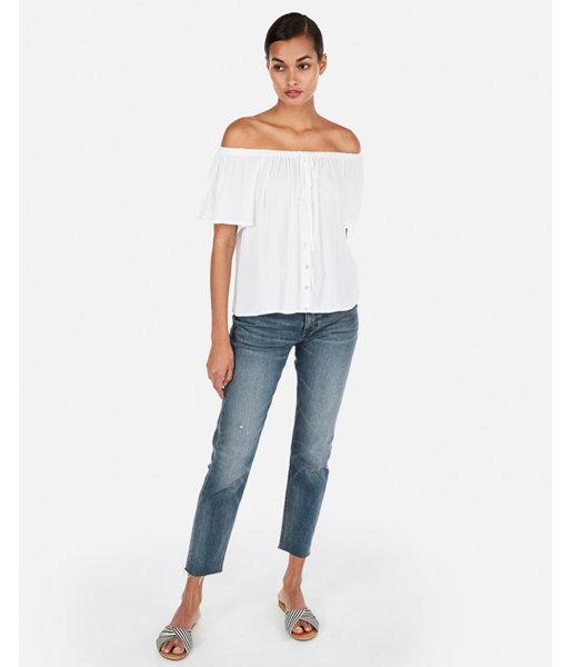 Express Womens Solid Off The Shoulder Halter Neck Top