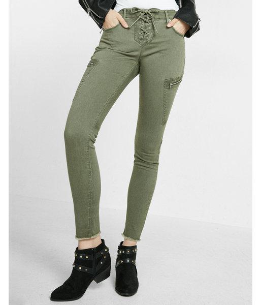 Express Womens Mid Rise Lace-up Cargo Ankle