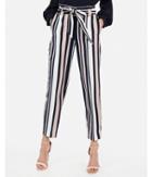 Express Womens Petite High Waisted Striped Paperbag Ankle Pant