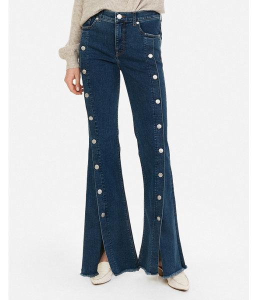 Express Womens Express Womens High Waisted Dark Wash Denim Perfect Button-up Bell Flare Jeans