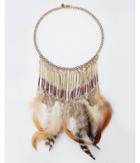 Express Womens Bead And Feather Fringe Necklace