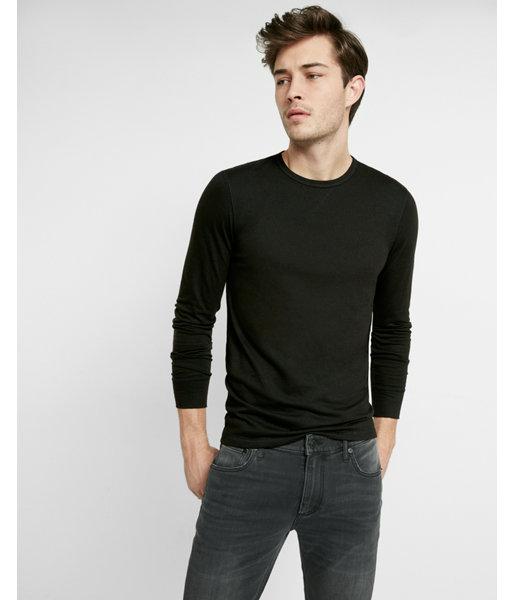 Express Mens Long Sleeve Overdyed Crew Neck Tee