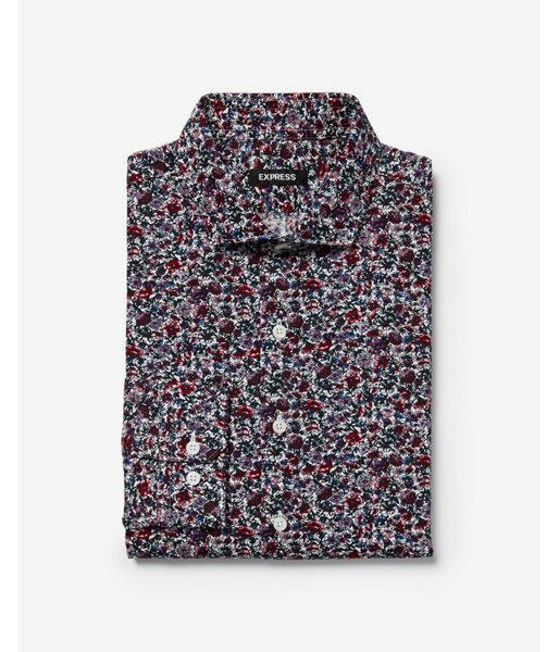 Express Mens Slim Rose Floral Print Cotton Dress