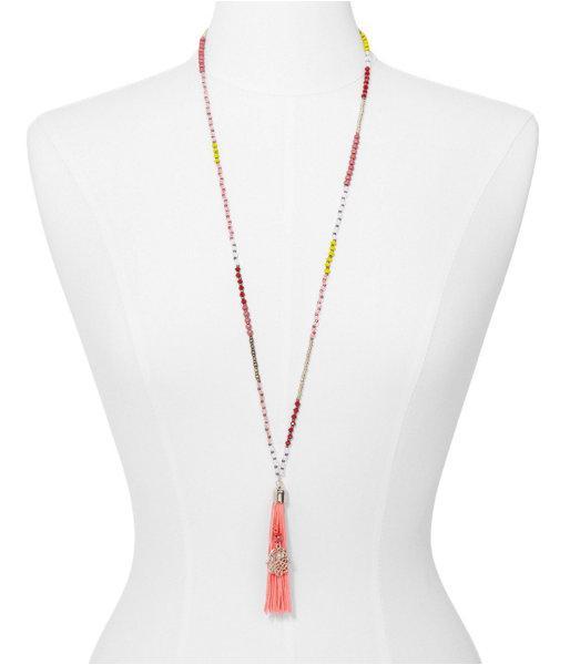 Express Womens Mixed Bead, Charm And Tassel Necklace Orange