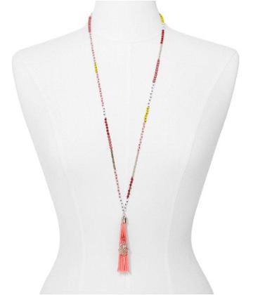 Express Womens Mixed Bead, Charm And Tassel Necklace Orange