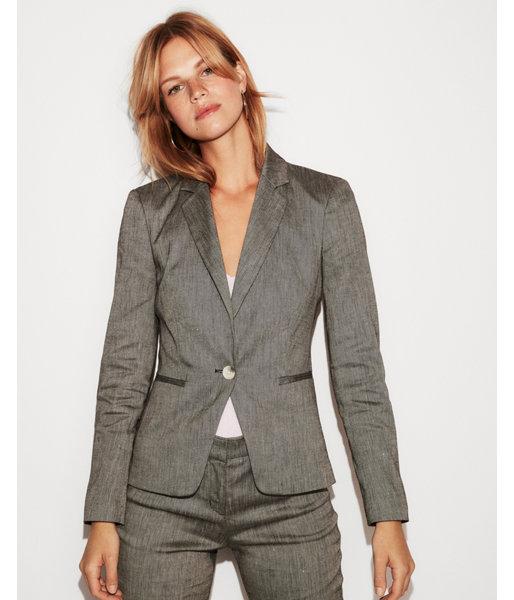 Express Womens Black And White Twill One Button Blazer
