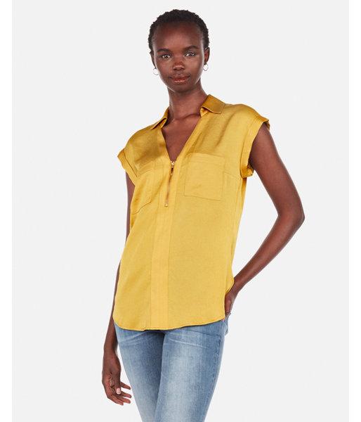 Express Womens Satin Short Sleeve Zip Front Chelsea Popover