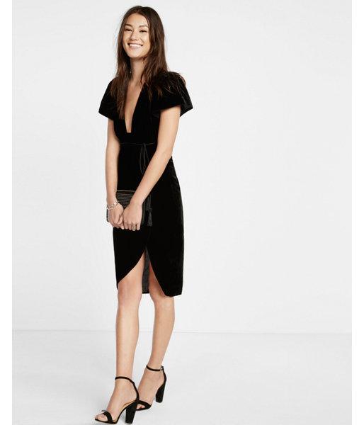 Express Womens Velvet Tie Waist Plunge