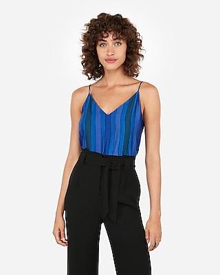 Express Womens Blue Striped Satin Downtown Cami