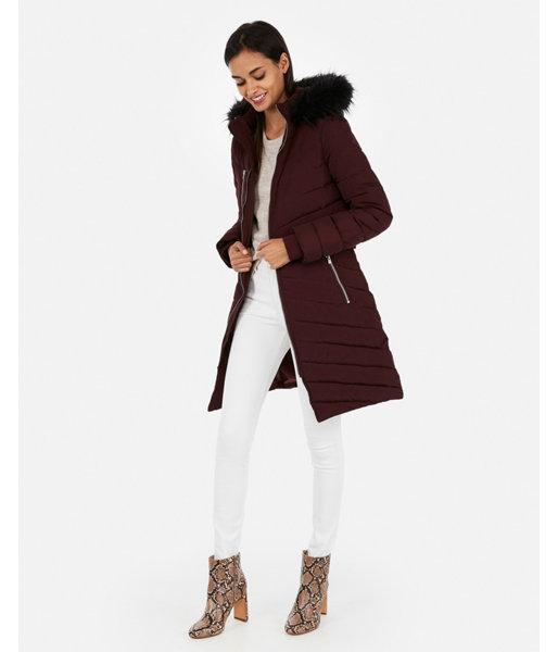 Express Womens Long Belted Puffer Coat