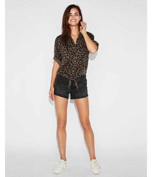 Express Womens Leopard Silky Soft Twill Tie Front