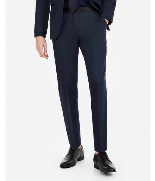 Express Mens Classic Navy Cotton Sateen Satin Accent Tuxedo Pant