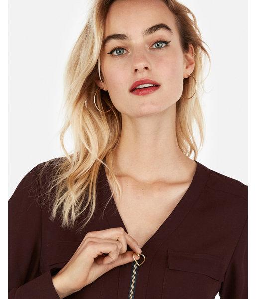 Express Womens Heart Charm Zip Front Chelsea Popover
