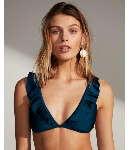 Express Womens Shimmer Ruffle Triangle Bikini Top