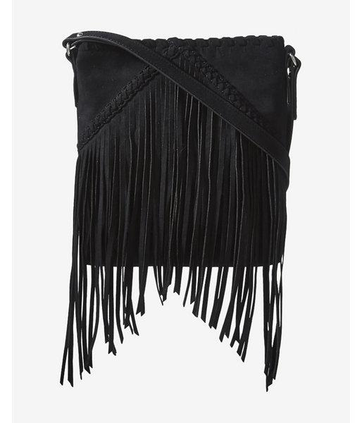 Express Womens Faux Suede Fringe Cross Body Bag