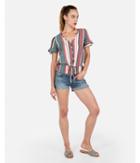 Express Womens Stripe Cinched Waist Peplum Hem Blouse
