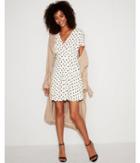 Express Womens Polka Dot Flutter Sleeve Fit And Flare Dress