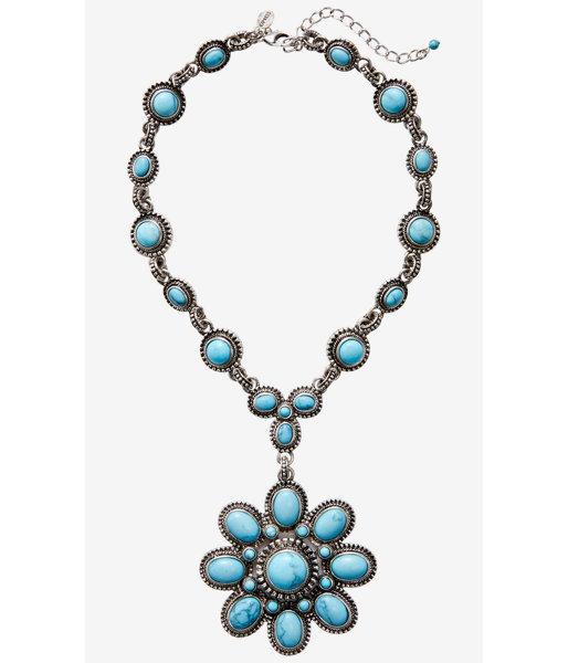 Express Women's Jewelry Stone And Flower Pendant Necklace