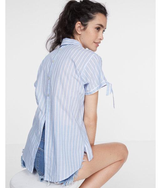 Express Womens Short Sleeve Button Back Stripe Cotton
