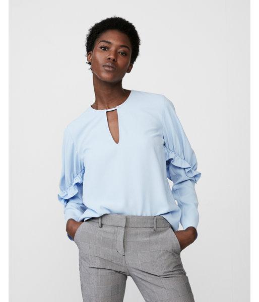 Express Womens Keyhole Volume Sleeve Ruffle Blouse