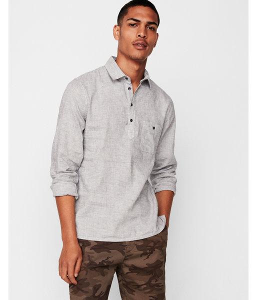 Express Mens Slim Striped Linen Popover