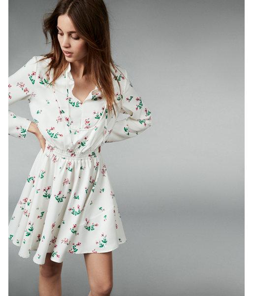 Express Floral Tie Neck Gathered Waist Dress