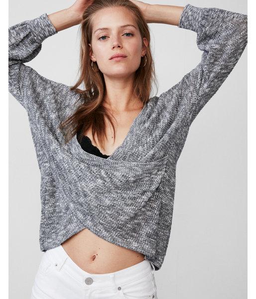 Express Womens Wrap Front Balloon Sleeve Pullover