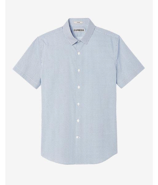 Express Fitted Short Sleeve Geometric Button-down Dress