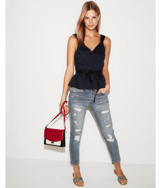 Express Womens Tie Front V-neck Peplum Tank