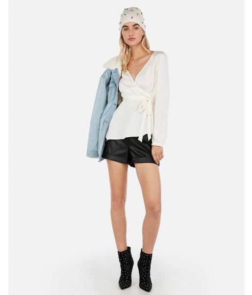 Express Womens Solid Asymmetrical Wrap Top