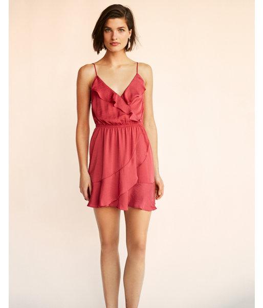 Express Womens Satin Ruffle Front Dress